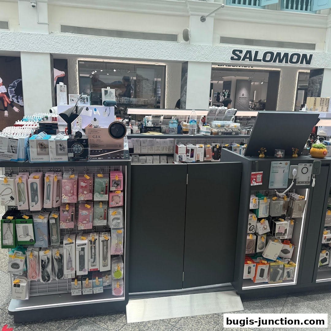 A retail display featuring a wide variety of phone accessories and cases.