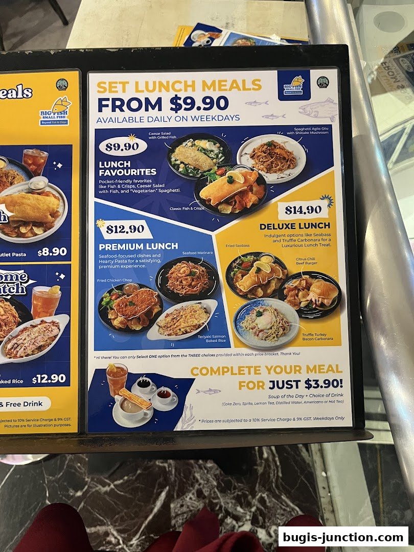 A menu board displaying set lunch meals with prices and descriptions.