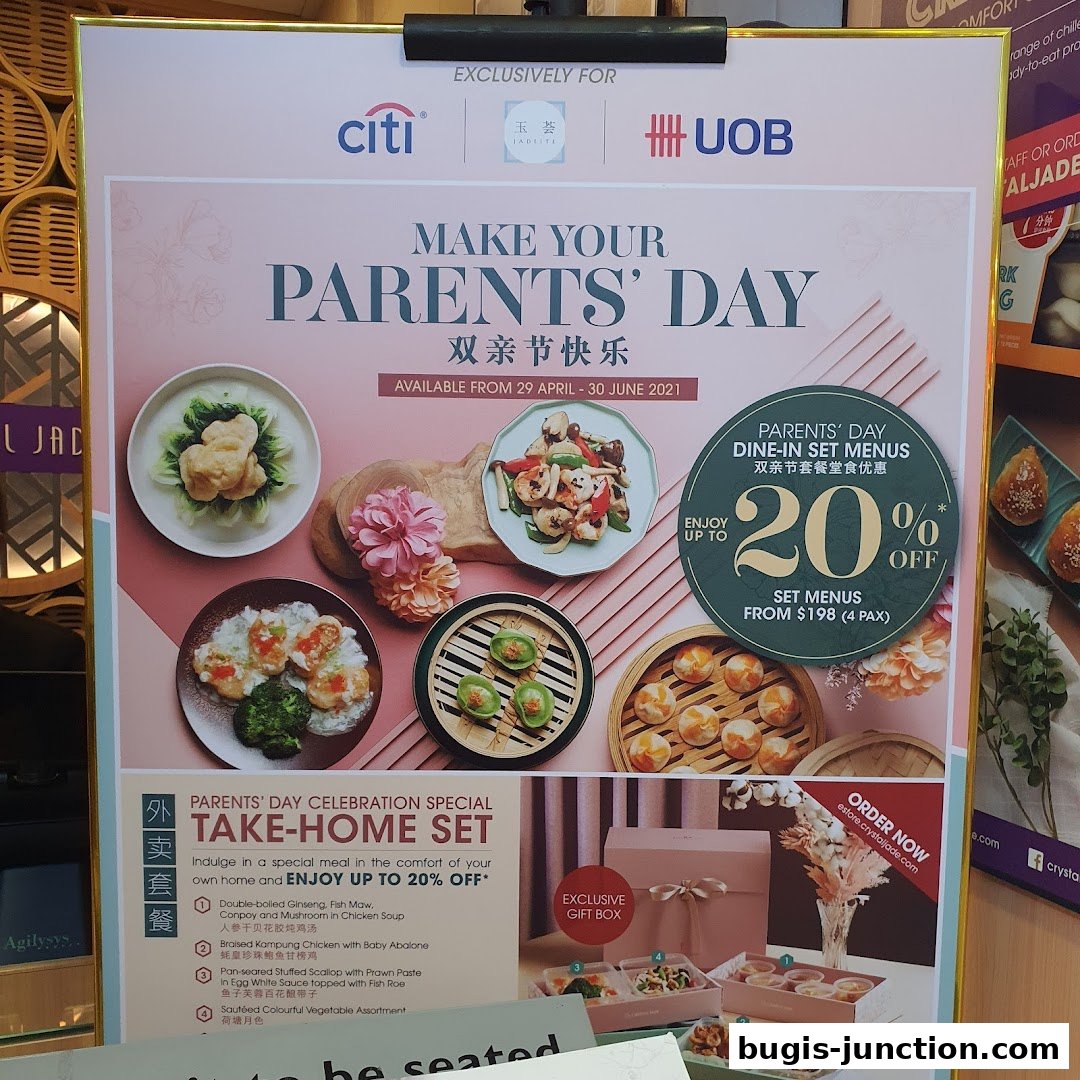 A promotional poster for Crystal Jade's Parents' Day special dine-in and take-home sets.