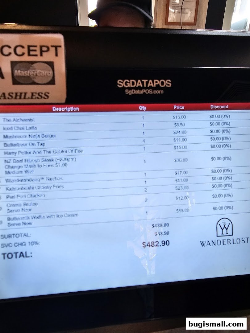 A screen displaying a list of food and drink items with prices and quantities.