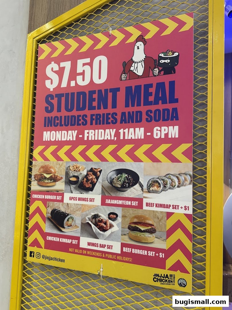 A promotional poster for JINJJA Chicken's student meal deal.