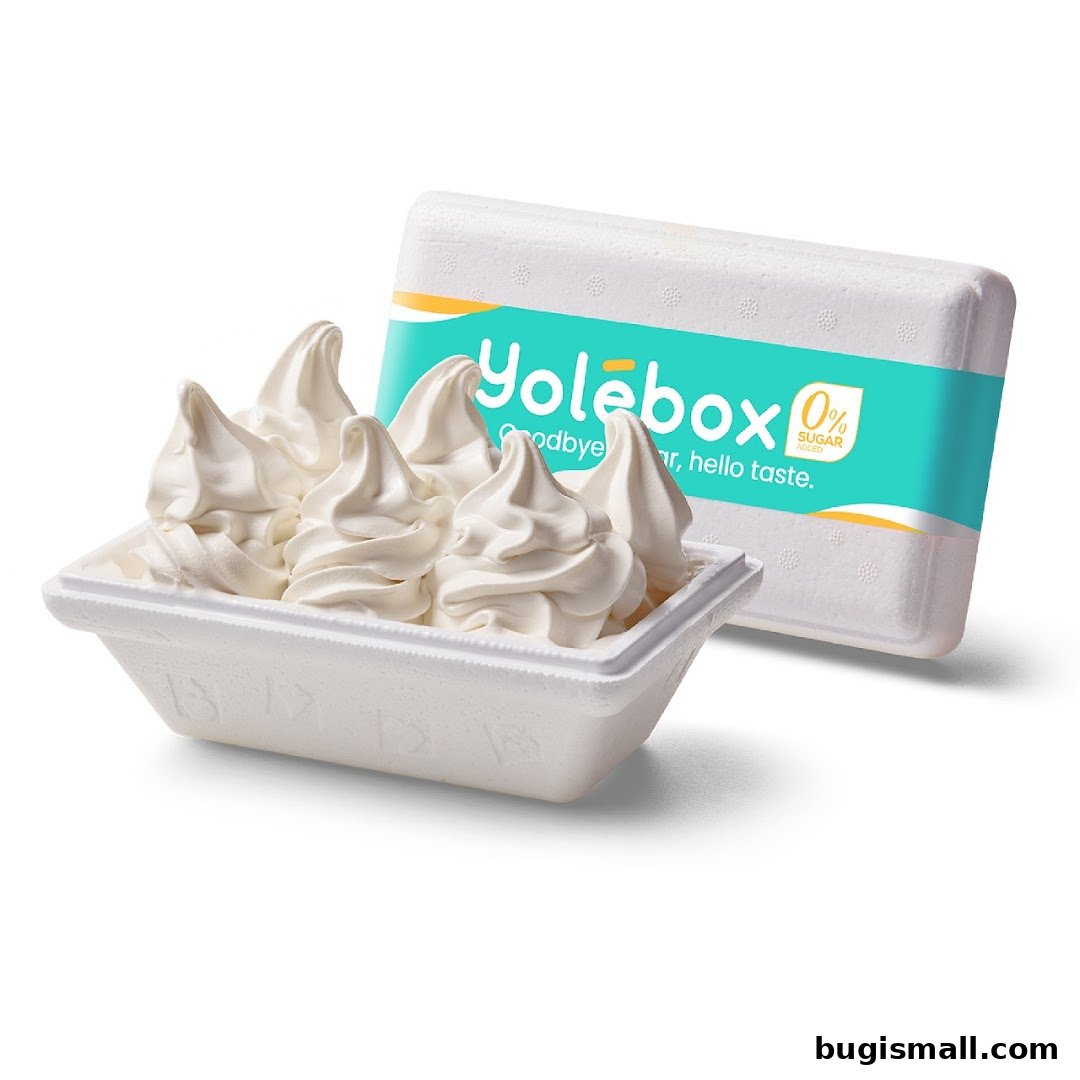 A Yolebox filled with multiple servings of soft-serve frozen yogurt.