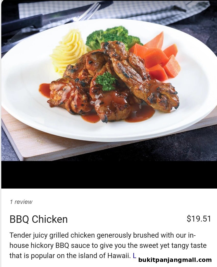A plate of BBQ chicken with mashed potatoes, broccoli, and carrots.