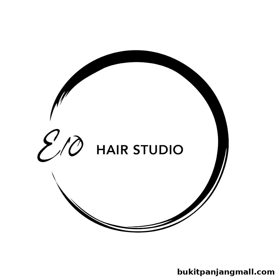 The E1O Hair Studio logo features a circular brush stroke design with the studio name inside.