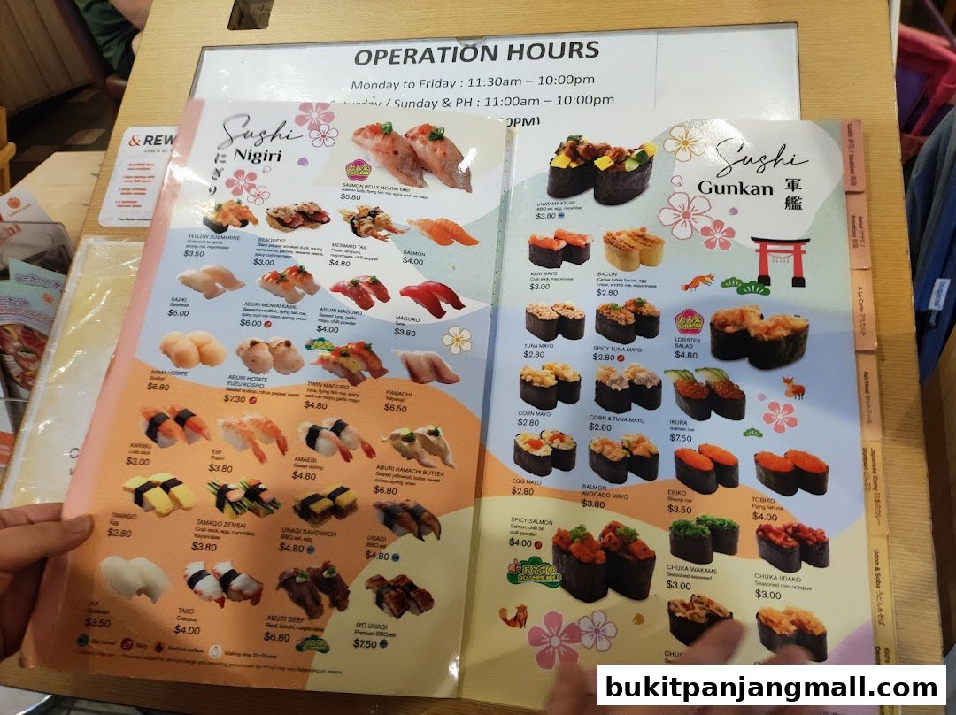 A menu from Ichiban Sushi featuring various types of sushi, including nigiri and gunkan.