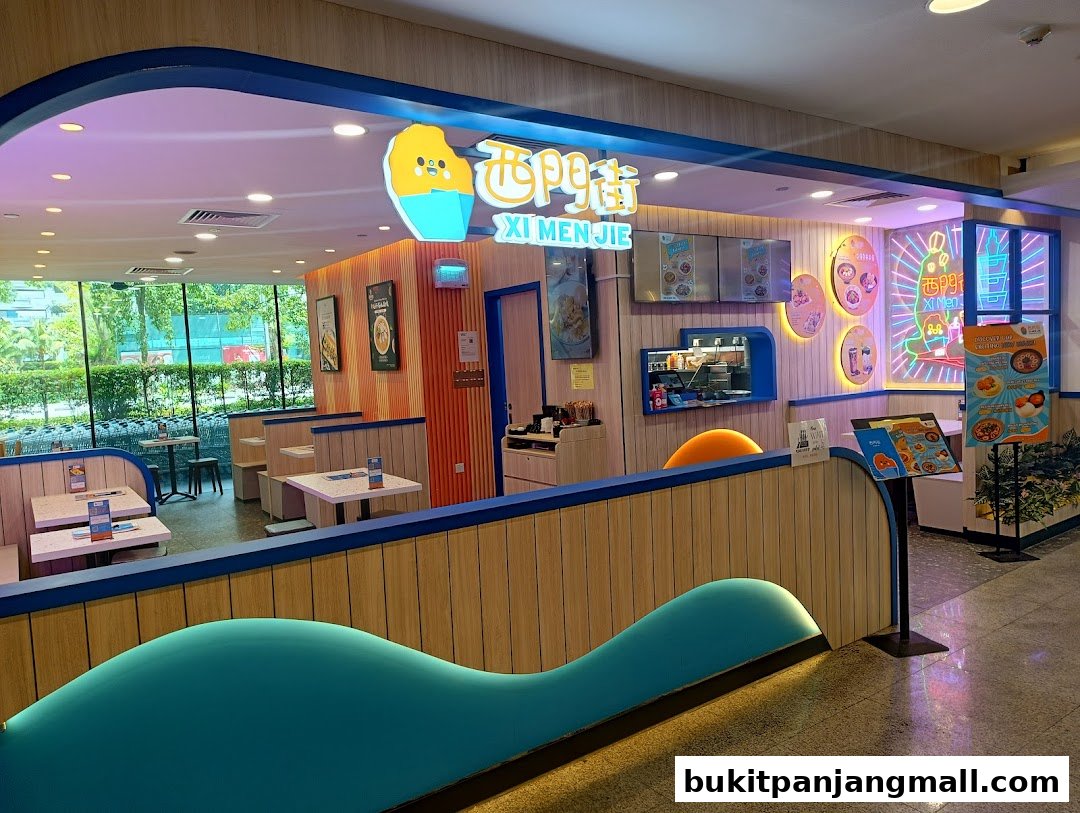 Interior view of Xi Men Jie, a Taiwanese restaurant with bright decor and seating.
