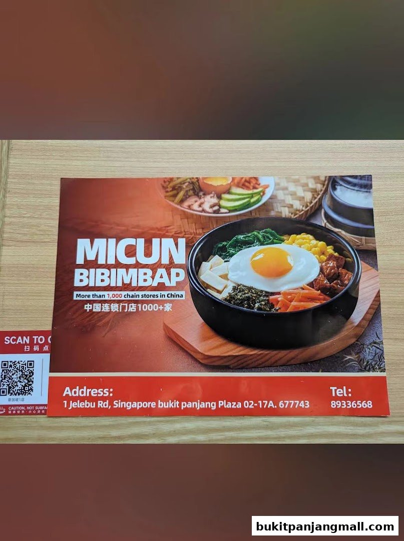 A flyer for Micun Bibimbap featuring a delicious bowl of bibimbap and contact information.