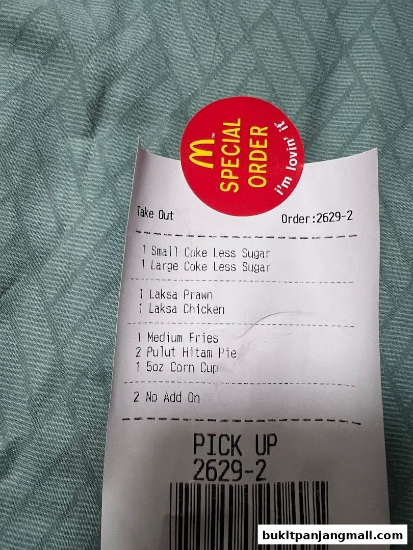 A McDonald's receipt showing a special order with various food and drink items.