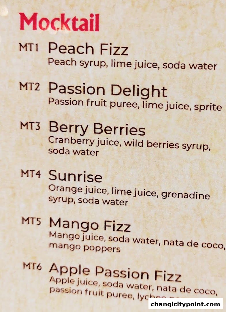 A menu section displaying various mocktail options with their ingredients.