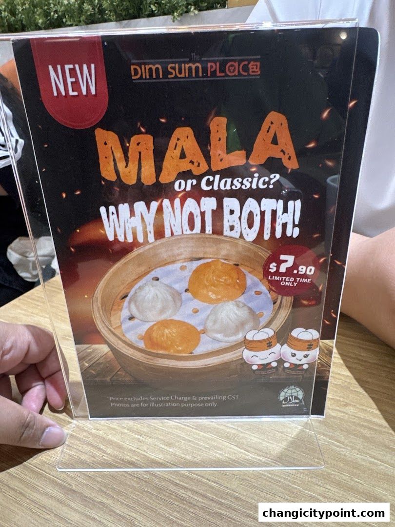A sign advertising Mala or Classic dim sum for $7.90 at The Dim Sum Place.