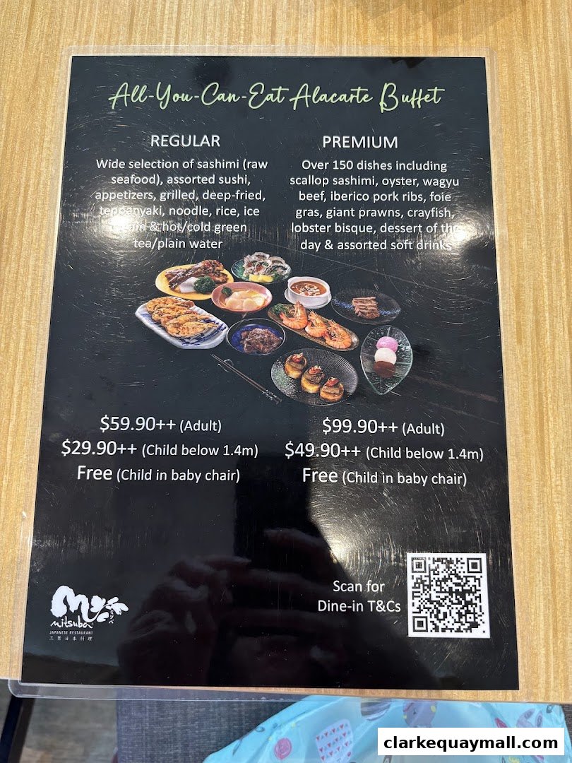 A menu for Mitsuba Japanese Restaurant's All-You-Can-Eat Alacarte Buffet.