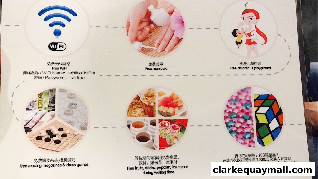 Haidilao Hot Pot offers free WiFi, manicures, children's playground, games, and snacks while waiting.