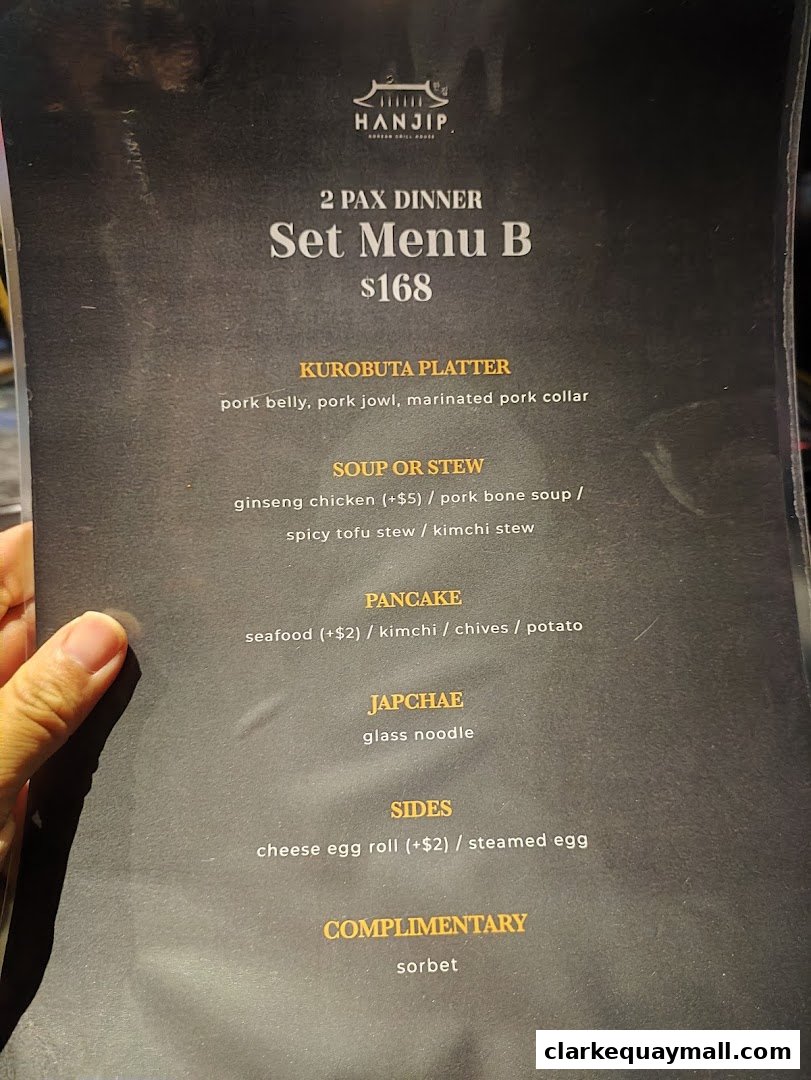A menu for Hanjip Korean Grill House featuring a 2-person dinner set.