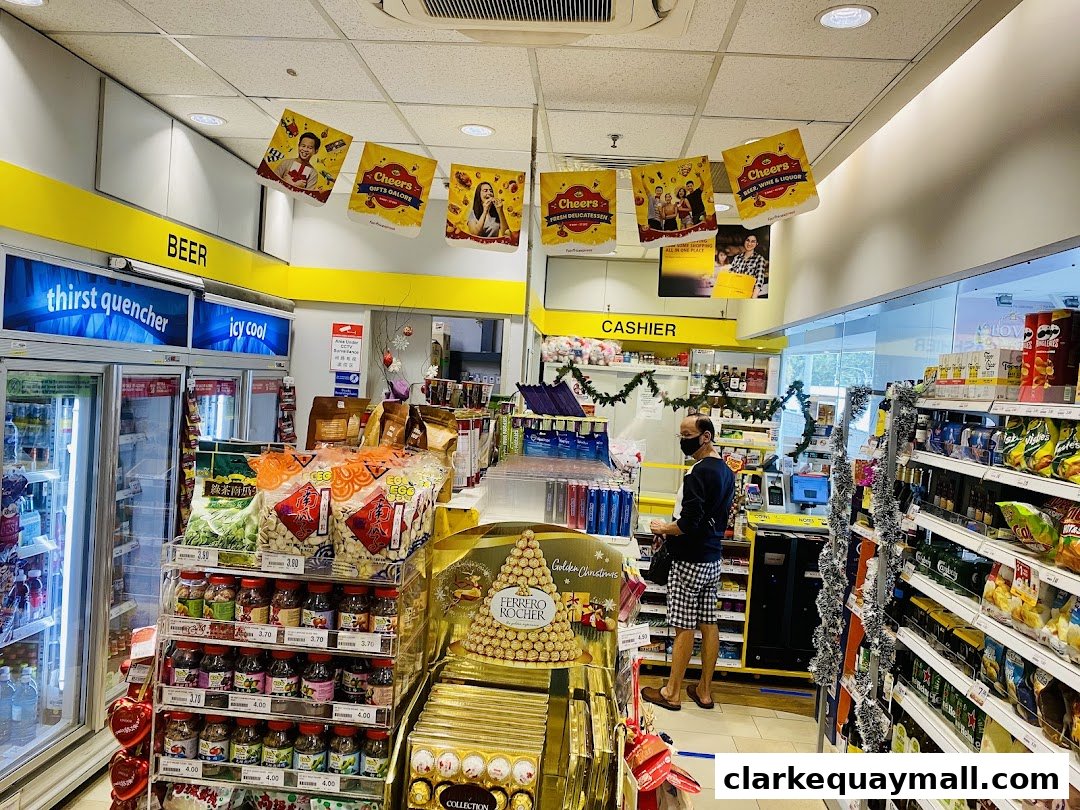 Interior of a Cheers convenience store with a DHL Express Service Point.