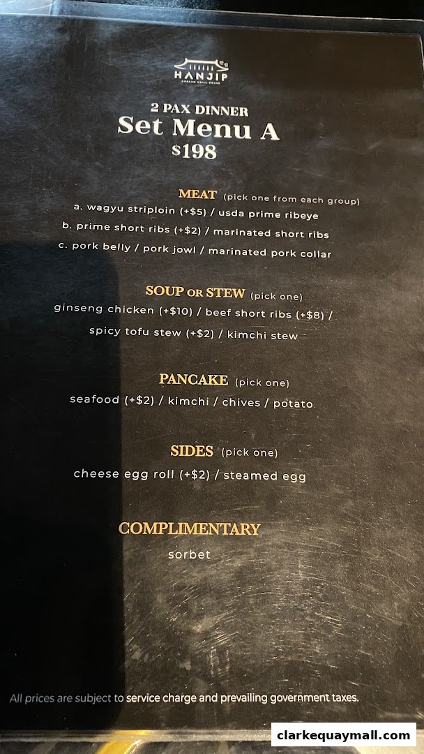 A menu for Hanjip Korean Grill House, featuring a 2-person dinner set menu.