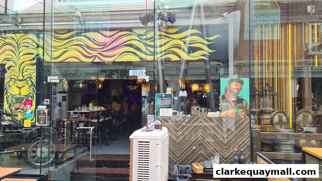 The exterior of Gabbar Bistro Bar with vibrant lion artwork and a glimpse of the interior.