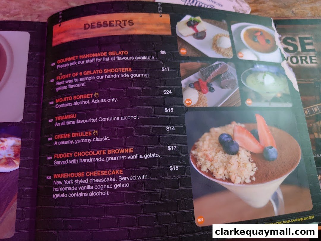 A menu page showcasing various dessert items with descriptions and prices.