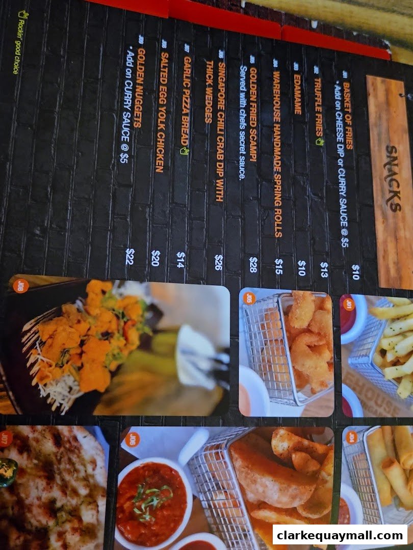 A menu featuring various snacks with accompanying food images.