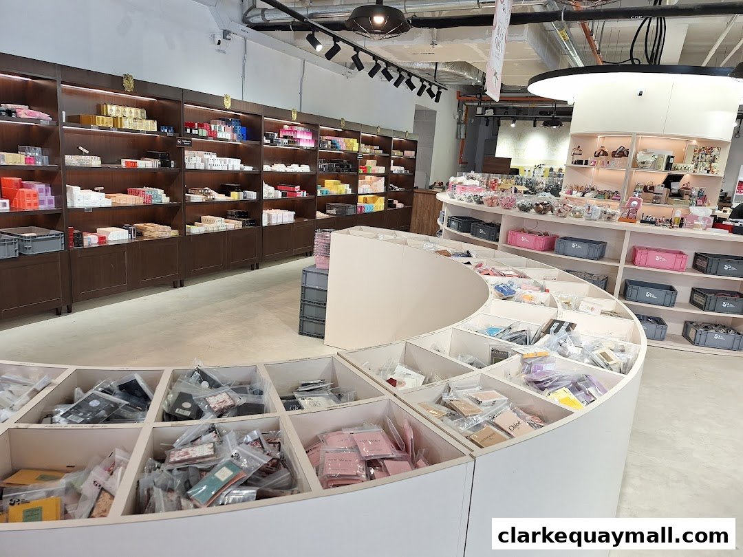 Interior view of a well-lit retail store with shelves stocked with various beauty and lifestyle products.