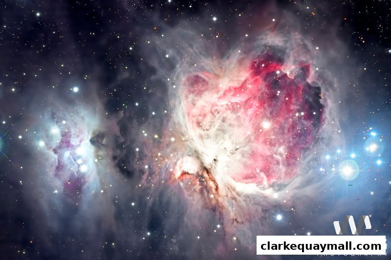 A stunning image of the Orion Nebula, showcasing vibrant colors and celestial bodies.