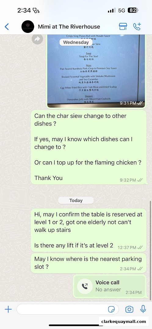A screenshot of a WhatsApp chat showing a menu and customer inquiries.