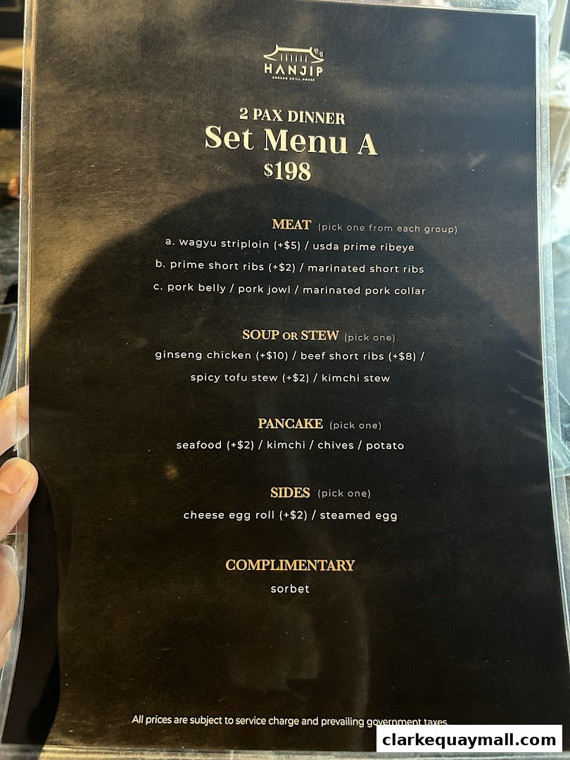 A menu for Hanjip Korean Grill House featuring a 2-person dinner set.
