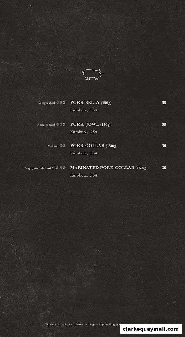 A menu from Hanjip Korean Grill House featuring various pork cuts with prices.
