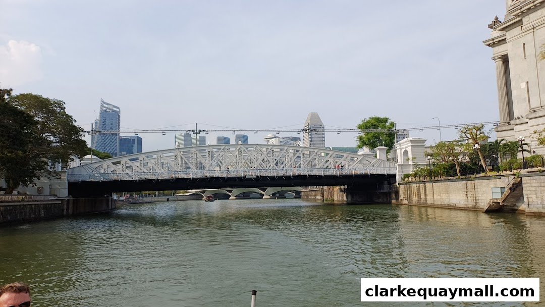 A scenic view of the Singapore River with a bridge and city skyline.