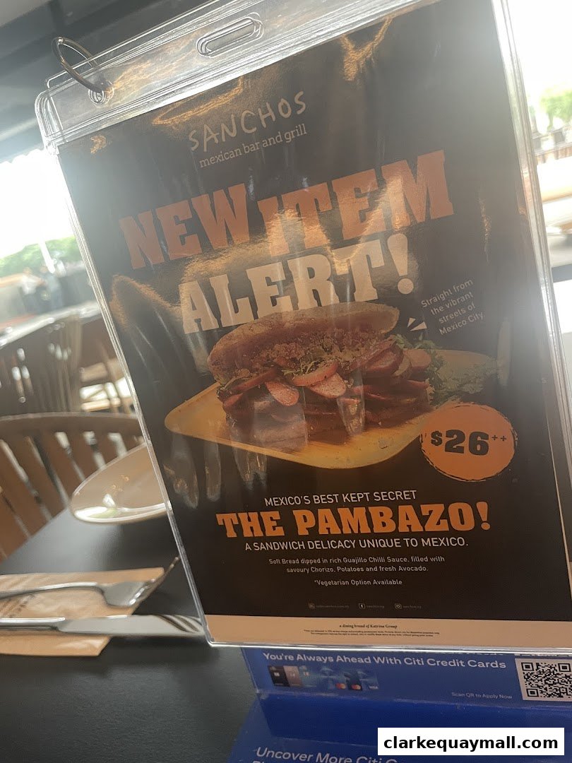 A menu display for Sanchos Mexican Bar and Grill featuring 'The Pambazo'.
