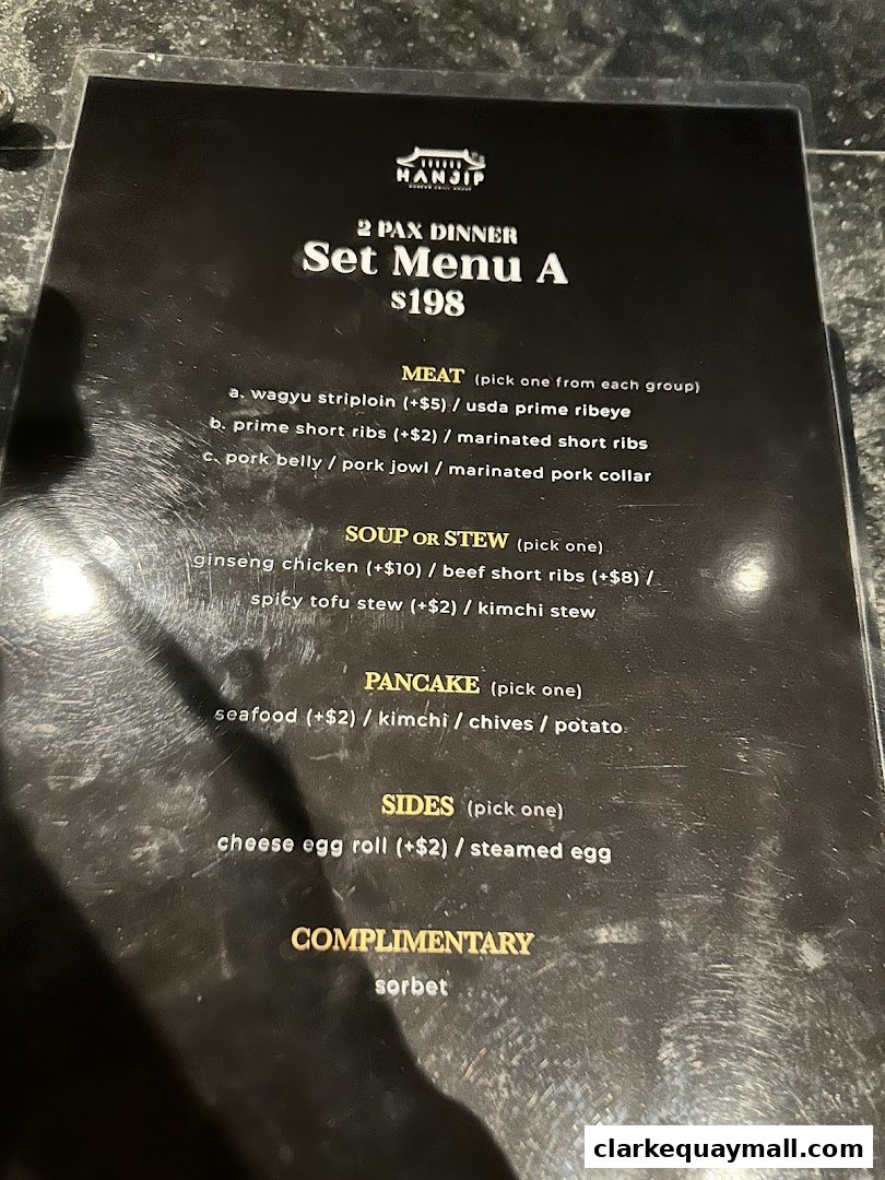 A menu for Hanjip Korean Grill House featuring a 2-person dinner set menu.