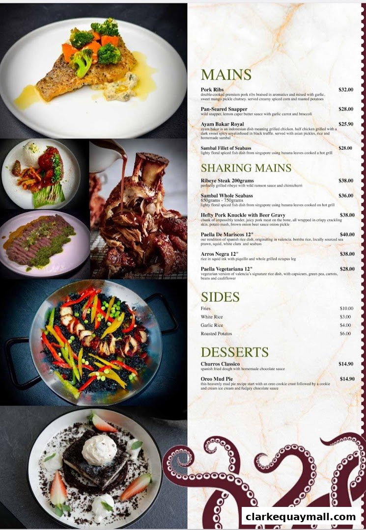 A collage of delicious dishes and a detailed menu from Octapas - International Tapas Bar.