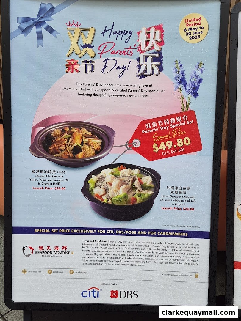 A promotional poster for Seafood Paradise's Parents' Day special set menu.