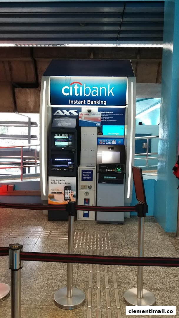 A Citibank Instant Banking kiosk with AXS services and an ATM, offering convenient financial transactions.