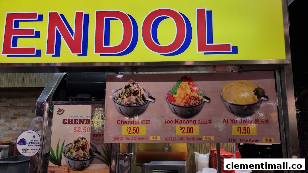 A vibrant menu board showcasing various traditional iced desserts like Chendol and Ice Kacang.