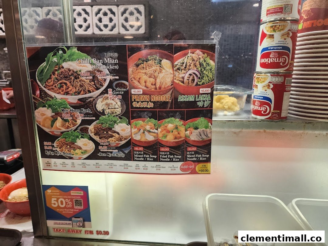 A vibrant menu board showcasing various noodle and soup dishes with prices.