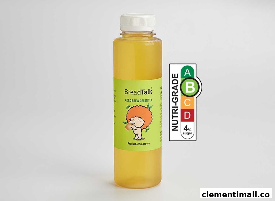 A bottle of BreadTalk Cold Brew Green Tea with a Nutri-Grade B label.