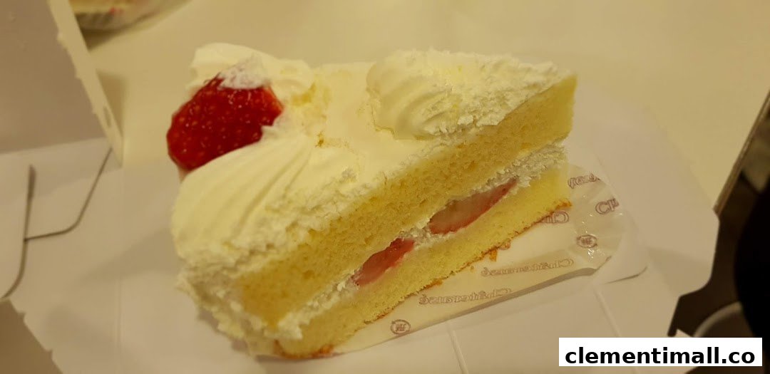 A delicious slice of strawberry shortcake with cream and fresh strawberries in a box.