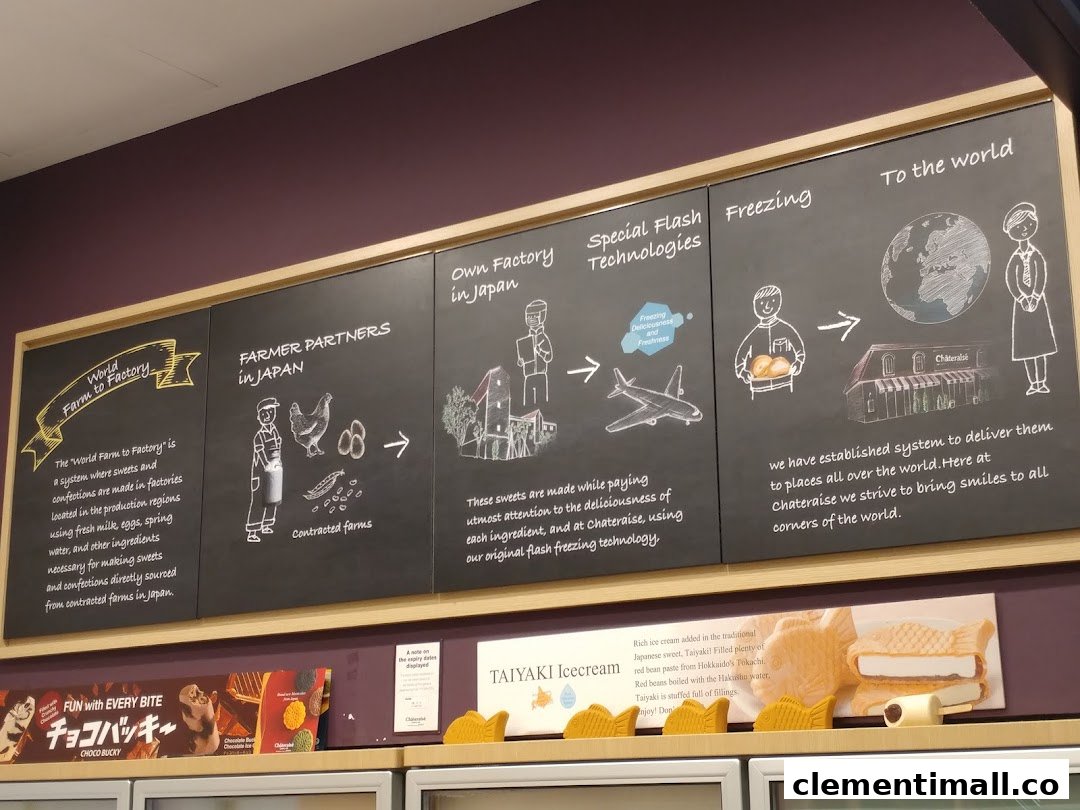 An informational display board detailing Châteraisé's 'Farm to Factory' process and product quality.