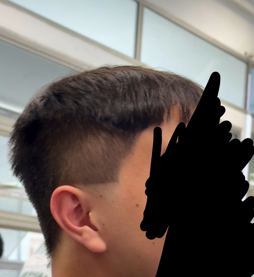 Close-up of a fresh haircut with a clean fade, showcasing the barber's precision.