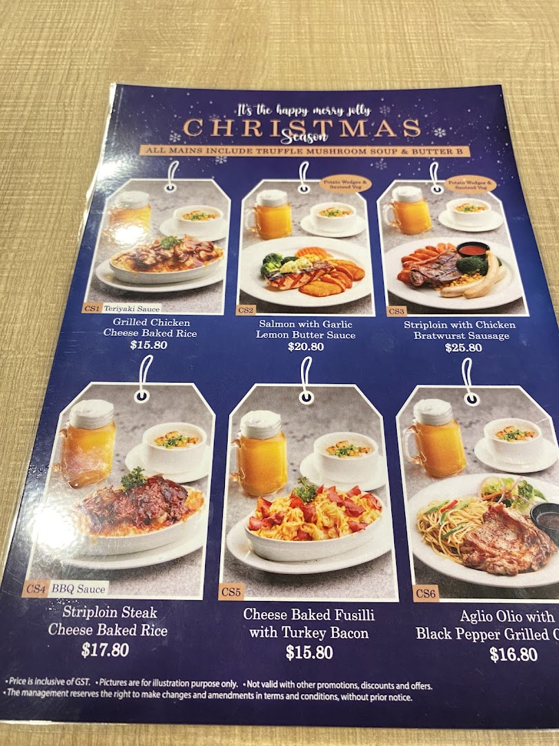 A festive Christmas menu from Eighteen Chefs, featuring various main courses with prices.