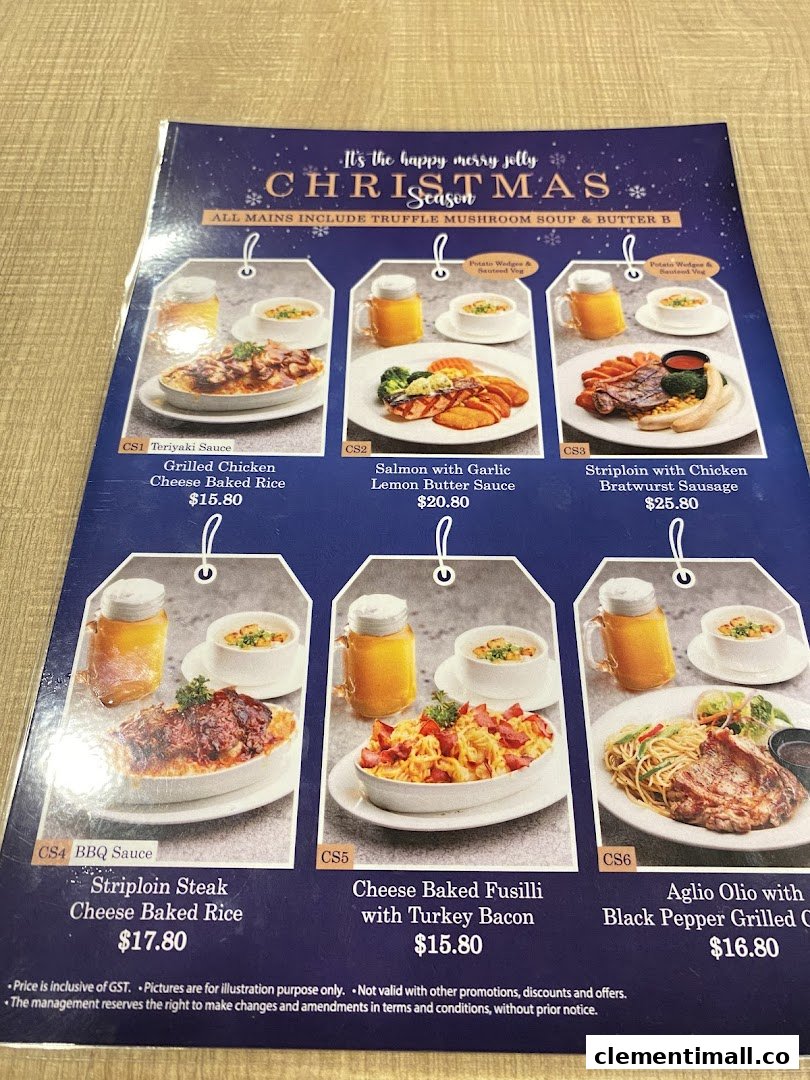 A festive Christmas menu from Eighteen Chefs, featuring various main courses with prices.