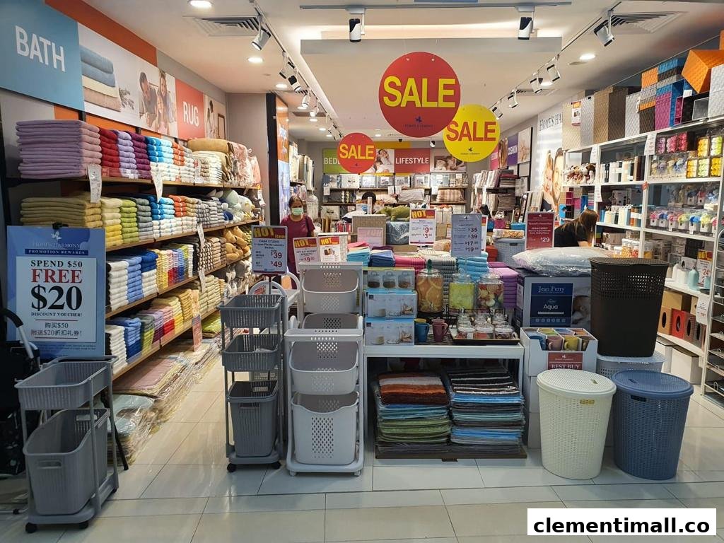 A vibrant interior view of Homes Harmony, showcasing home essentials and ongoing sales.