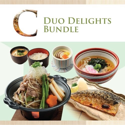 A promotional image showcasing Ichiban Boshi's 'Duo Delights Bundle' featuring various Japanese dishes.