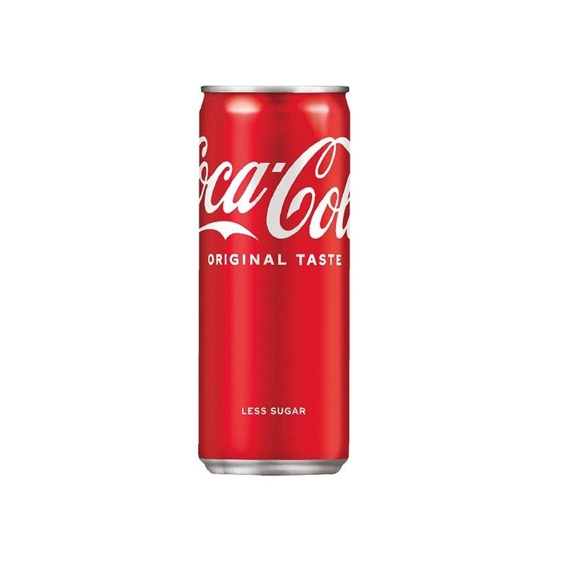 A red Coca-Cola Original Taste can, labeled 'Less Sugar', against a white background.