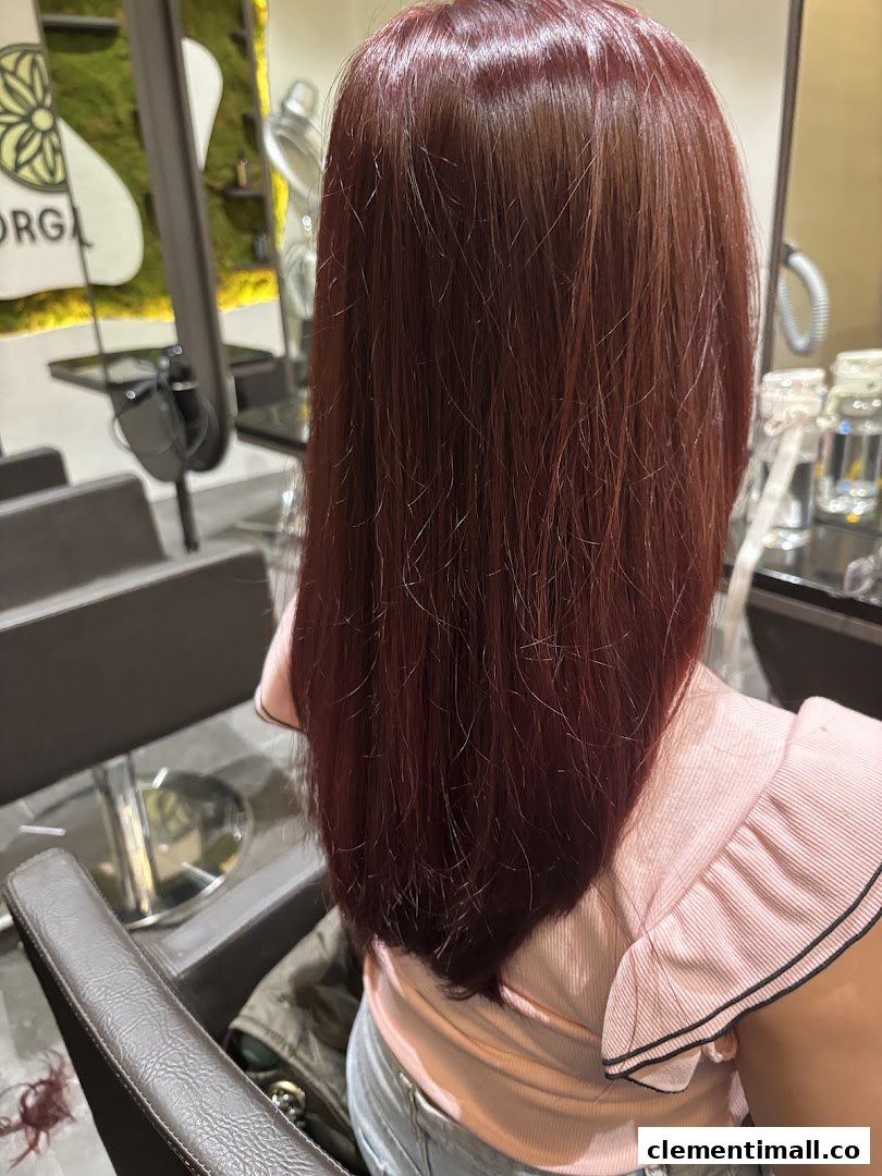 A person with freshly styled, reddish-brown hair sitting in a salon chair.