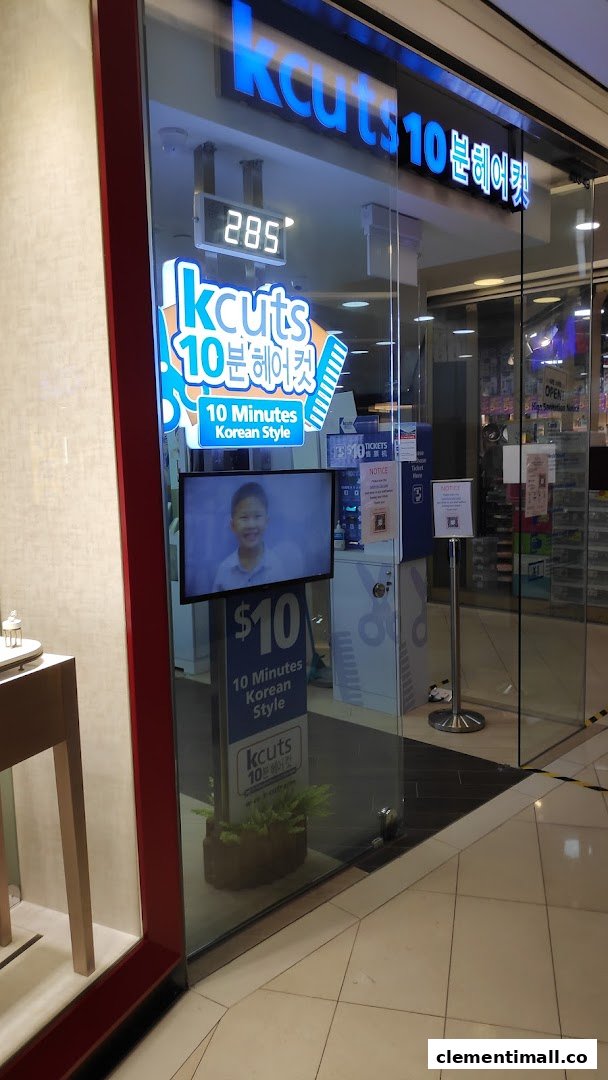 The shop front of kcuts, a hair salon offering 10-minute Korean style haircuts for $10.