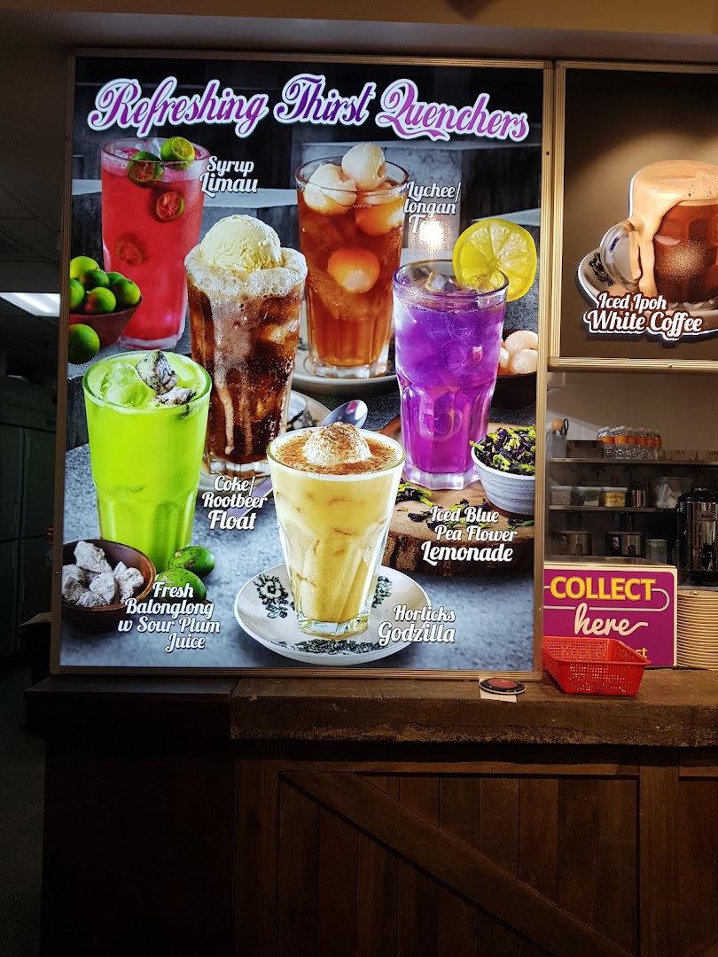 A brightly lit menu board showcasing various refreshing drinks and a signature coffee.