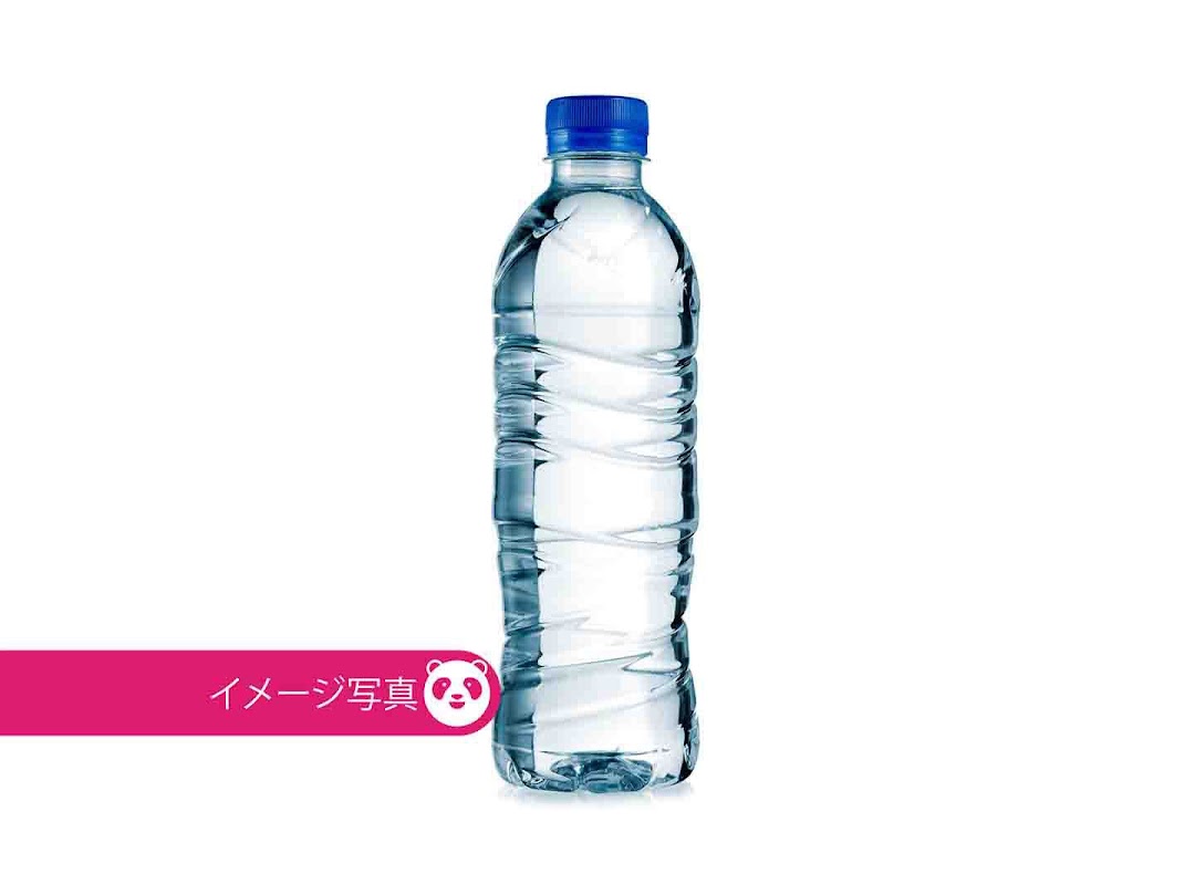 A clear plastic water bottle with a blue cap, presented on a clean white background.