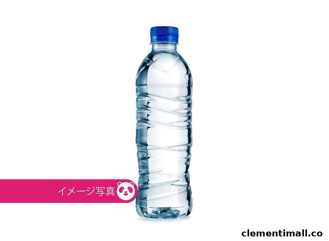 A clear plastic water bottle with a blue cap, presented on a clean white background.