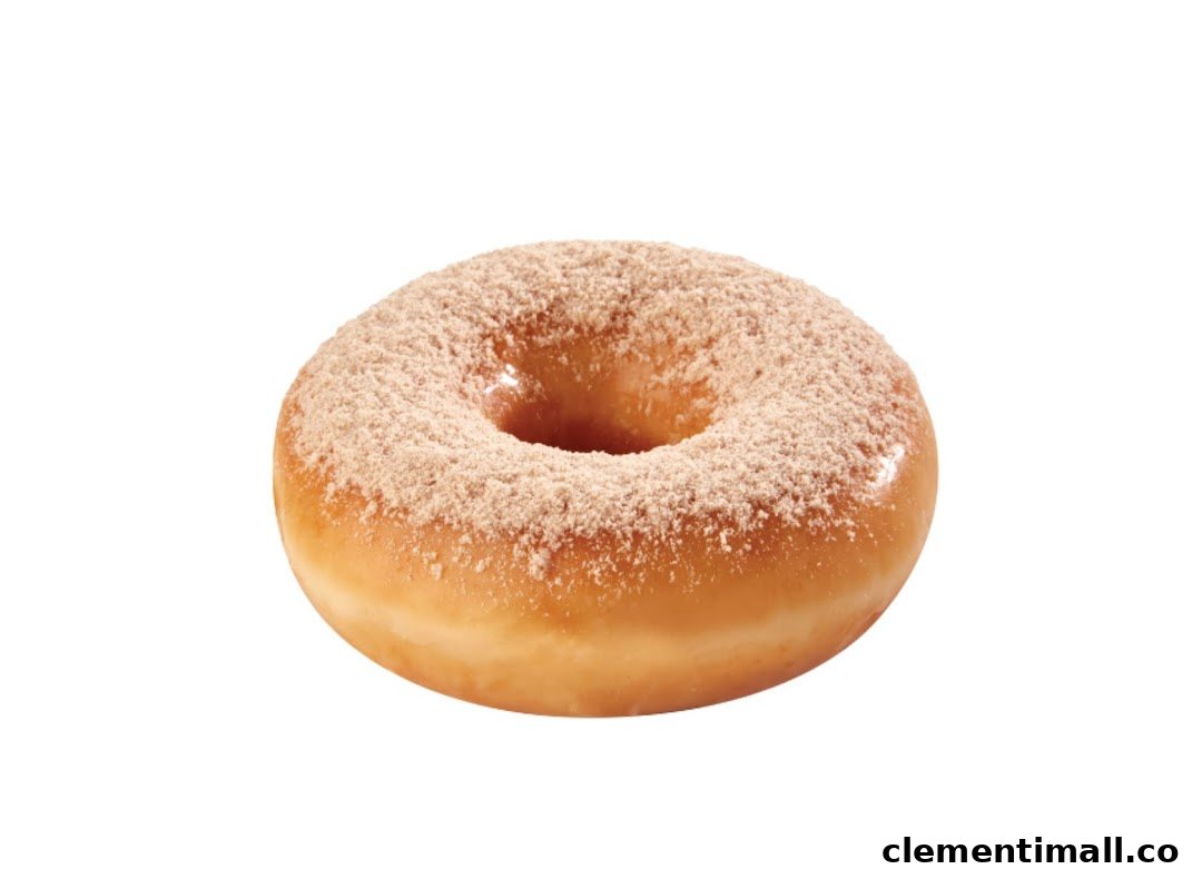 A single glazed donut topped with a generous dusting of cinnamon sugar.